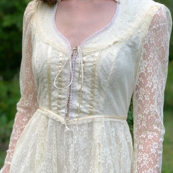 Gunne Sax Romantic Cream Lace Long Dress, S. - Picture 1 of 16